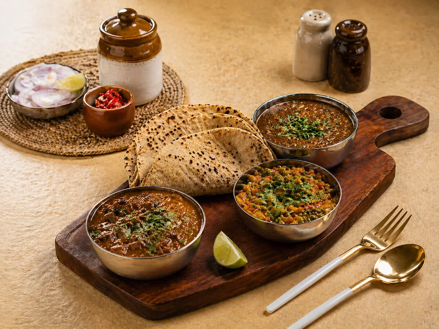 Non Veg 4 Item Thali with Curry Daal Rice and Roti