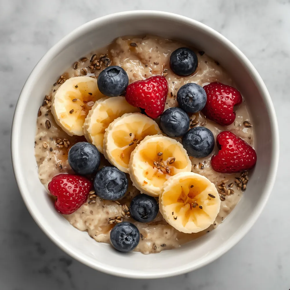 Tuesday breakfast: banana vanilla oats with berries
