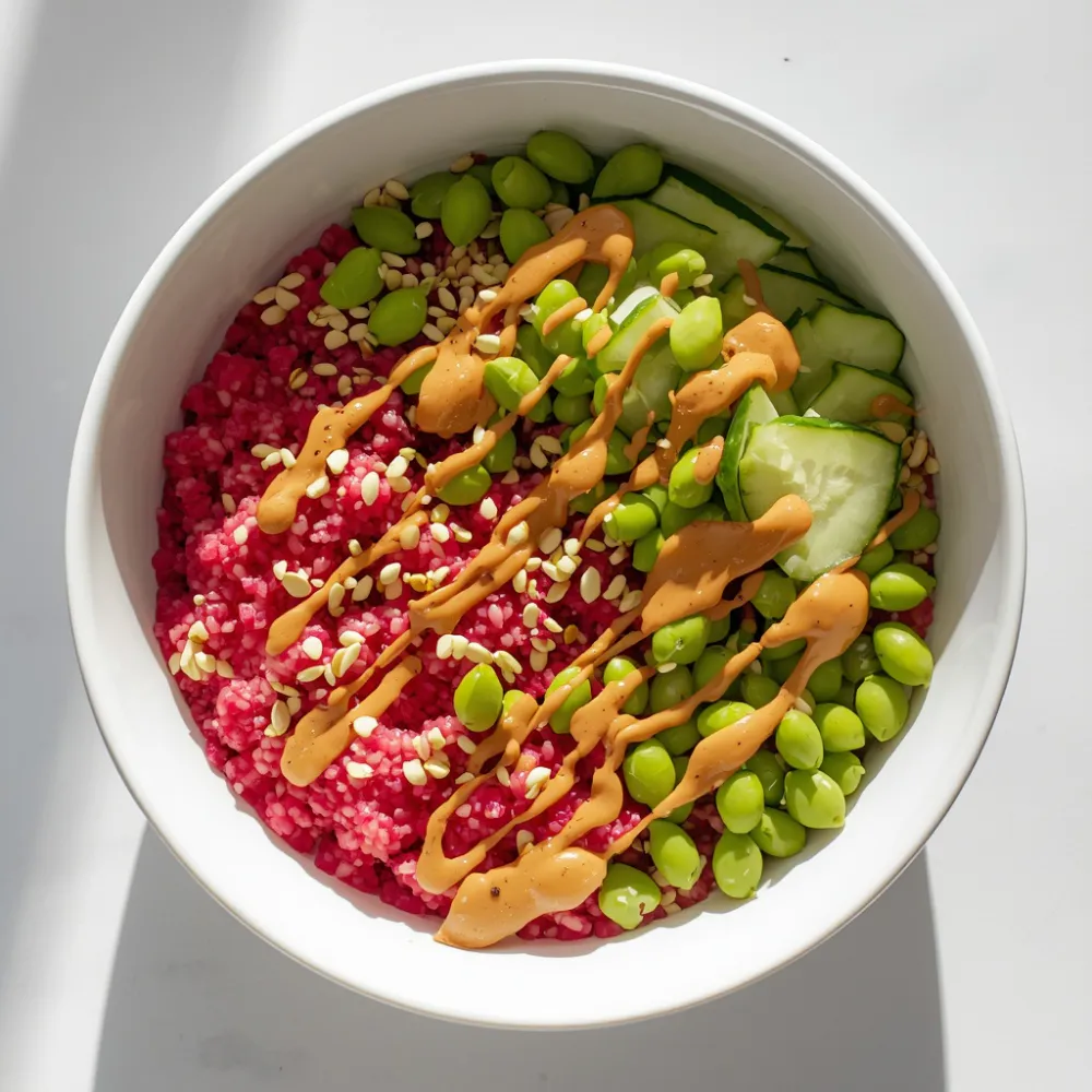 Fresh, macro-balanced beetroot quinoa bowl with edamame from TiffinGrab